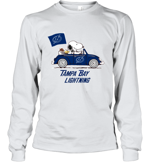 Snoopy And Woodstock Ride The Tampa Bay Lightnings Car irt0 snoopy and woodstock ride the tampa bay lightnings car youth long sleeve 50 front white