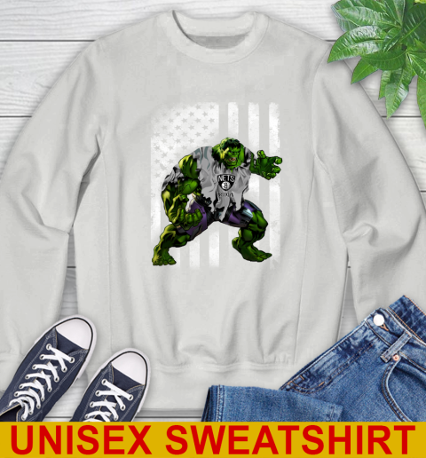 Brooklyn Nets Hulk Marvel Avengers NBA Basketball American Flag Sweatshirt 5