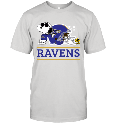 The Baltimore Ravens Joe Cool And Woodstock Snoopy Mashup Unisex Jersey Tee