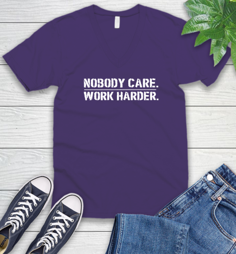 Lamar Jackson Nobody Cares Work Harder V-Neck T-Shirt 9