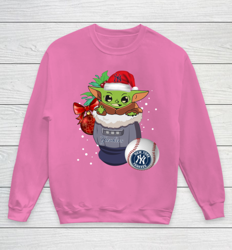 New York Yankees Christmas Baby Yoda Star Wars Funny Happy MLB Youth Sweatshirt 7