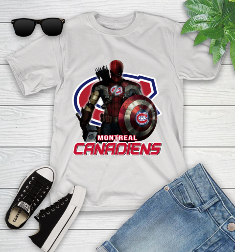 NHL Captain America Thor Spider Man Hawkeye Avengers Endgame Hockey Montreal Canadiens Youth T-Shirt