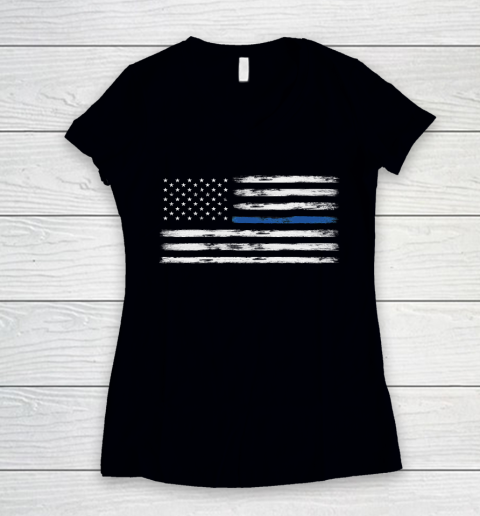 Thin Blue Line (White) America Flag Women's V-Neck T-Shirt