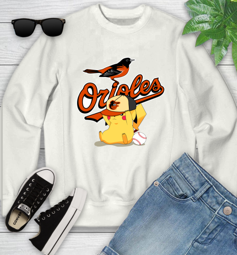 MLB Pikachu Baseball Sports Baltimore Orioles Youth Sweatshirt