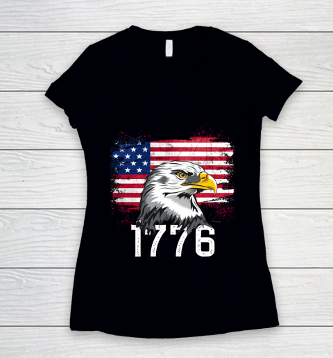 Veteran Shirt 4th of July  1776 Flag and Eagle Women's V-Neck T-Shirt