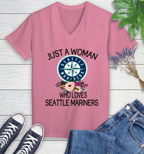 MLB Just A Woman Who Loves Seattle Mariners Baseball Sports Women's V-Neck T-Shirt 8