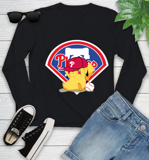 MLB Pikachu Baseball Sports Philadelphia Phillies Youth Long Sleeve 2