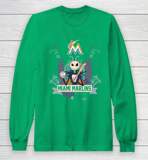 MLB Miami Marlins Baseball Jack Skellington Halloween Long Sleeve T-Shirt 4
