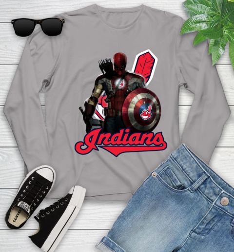 MLB Captain America Thor Spider Man Hawkeye Avengers Endgame Baseball Cleveland Indians Youth Long Sleeve 5