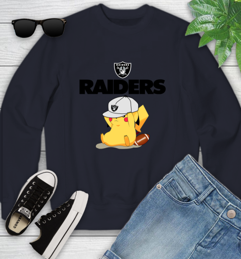 NFL Pikachu Football Sports Oakland Raiders Youth Sweatshirt 3