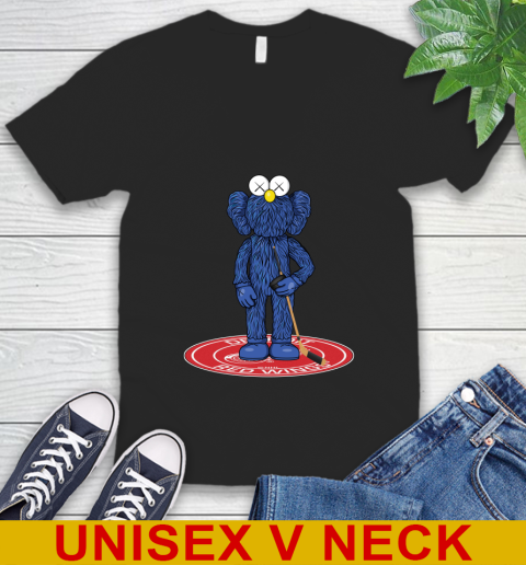 NHL Hockey Detroit Red Wings Kaws Bff Blue Figure Shirt V-Neck T-Shirt 2