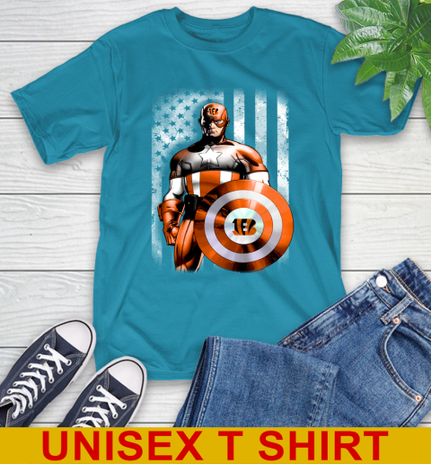 Cincinnati Bengals NFL Football Captain America Marvel Avengers American Flag Shirt T-Shirt 9