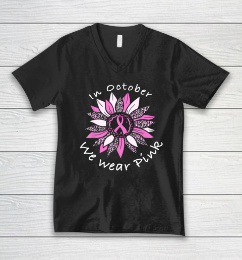 In October We Wear Pink Breast Cancer Costume Sunflower Teen V-Neck T-Shirt