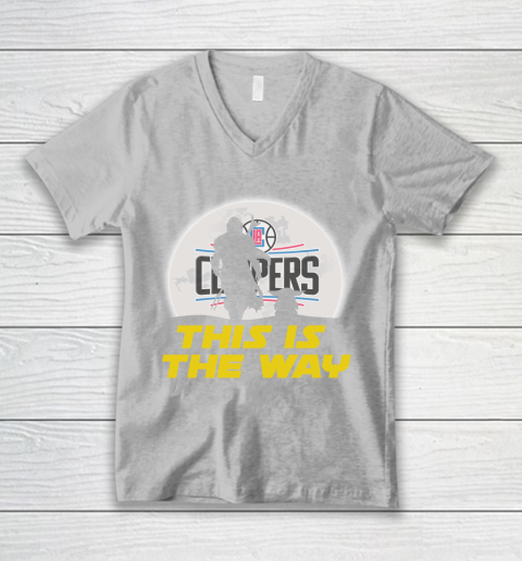 LA Clippers NBA Basketball Star Wars Yoda And Mandalorian This Is The Way V-Neck T-Shirt 3