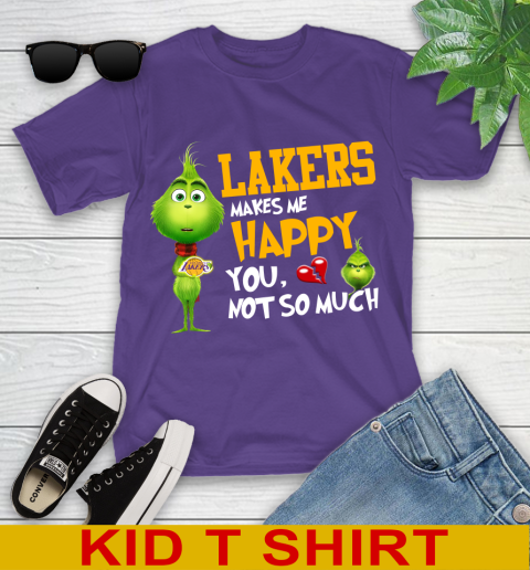 NBA Los Angeles Lakers Makes Me Happy You Not So Much Grinch Basketball Sports Youth T-Shirt 3