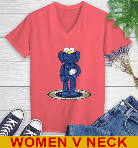 MLB Baseball Milwaukee Brewers Kaws Bff Blue Figure Shirt Women's V-Neck T-Shirt 7