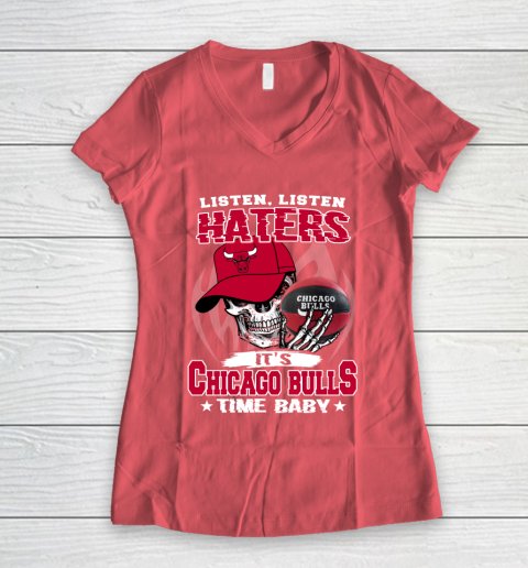 Listen Haters It is BULLS Time Baby NBA Women's V-Neck T-Shirt 4