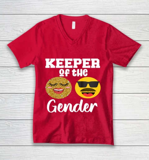 Keeper of the Gender Staches or Lashes Gender Reveal Party V-Neck T-Shirt 6