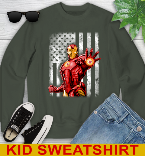 Cincinnati Reds MLB Baseball Iron Man Avengers American Flag Shirt Youth Sweatshirt 8