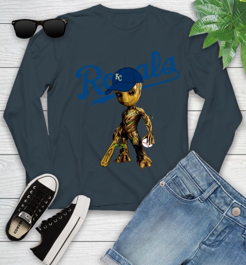 MLB Kansas City Royals Groot Guardians Of The Galaxy Baseball Youth Long Sleeve 8