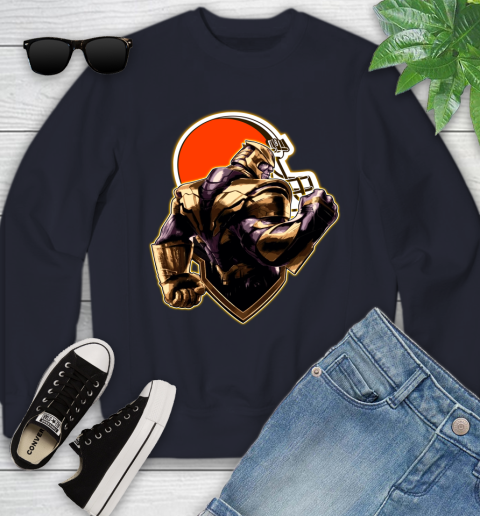 NFL Thanos Avengers Endgame Football Sports Cleveland Browns Youth Sweatshirt 3