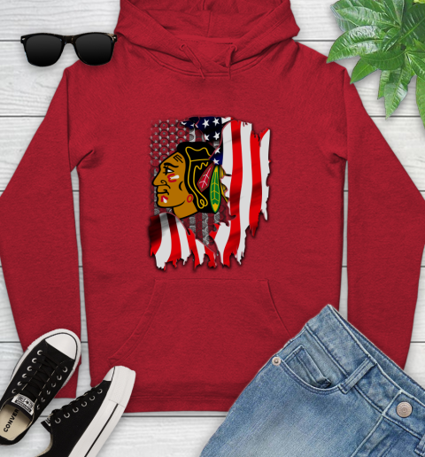 Chicago Blackhawks NHL Hockey American Flag Youth Hoodie 12