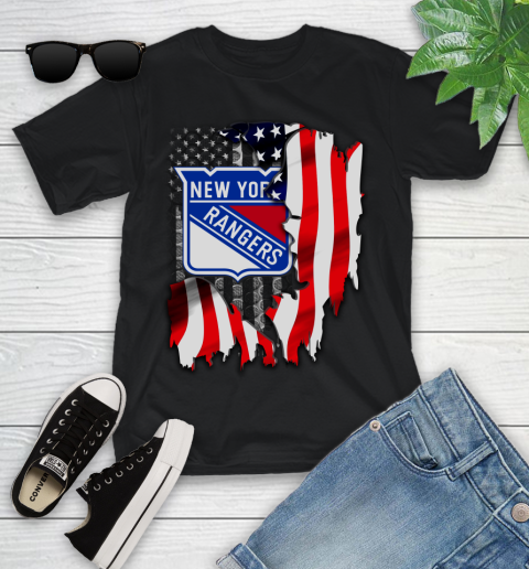 New York Rangers NHL Hockey American Flag Youth T-Shirt