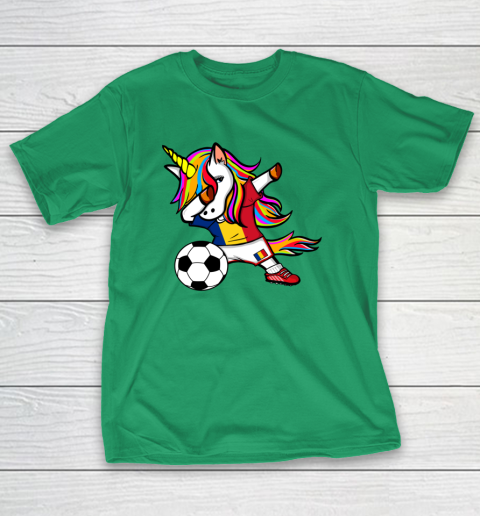 Dabbing Unicorn Romania Football Romanian Flag Soccer T-Shirt 19