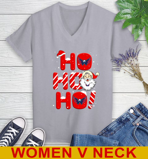 Washington Capitals NHL Hockey Ho Ho Ho Santa Claus Merry Christmas Shirt Women's V-Neck T-Shirt 4