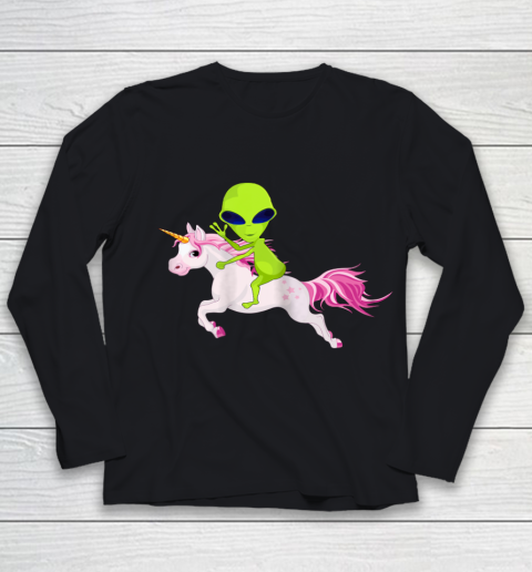 Alien Shirt Alien Riding Unicorn Youth Long Sleeve