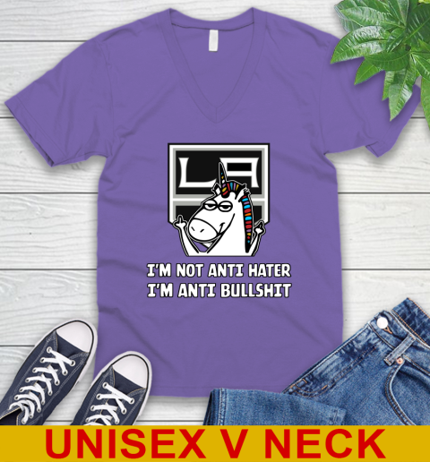 Los Angeles Kings NHL Hockey Unicorn I'm Not Anti Hater I'm Anti Bullshit V-Neck T-Shirt 9