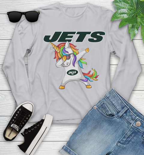 New York Jets NFL Football Funny Unicorn Dabbing Sports Youth Long Sleeve 5