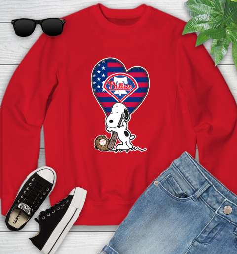 Philadelphia Phillies MLB Baseball The Peanuts Movie Adorable Snoopy Youth Sweatshirt 9