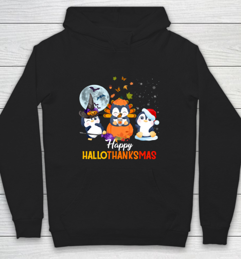 Penguin Halloween And Merry Christmas Happy Hallothanksmas Hoodie