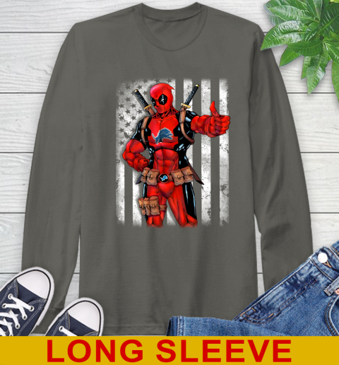 NFL Football Detroit Lions Deadpool American Flag Shirt Long Sleeve T-Shirt 10
