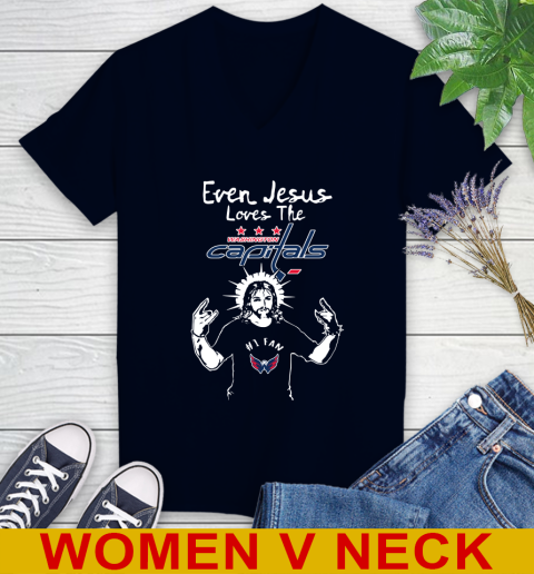Washington Capitals NHL Hockey Even Jesus Loves The Capitals Shirt Women's V-Neck T-Shirt 2