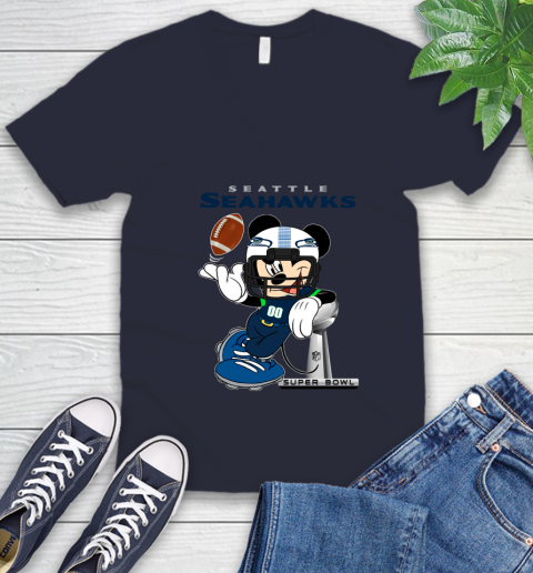 NFL Seattle Seahawks Mickey Mouse Disney Super Bowl Football T Shirt V-Neck T-Shirt 3