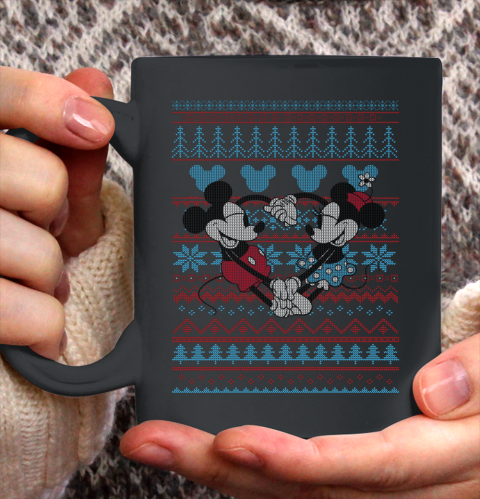 Disney Mickey And Minnie Mouse Christmas Ugly Sweater Style Ceramic Mug 11oz