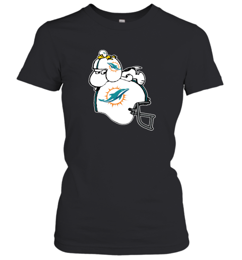 Snoopy And Woodstock Resting On Minami Dolphins Helmet Women's T-Shirt