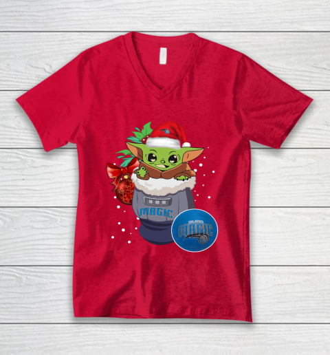 Orlando Magic Christmas Baby Yoda Star Wars Funny Happy NBA V-Neck T-Shirt 7