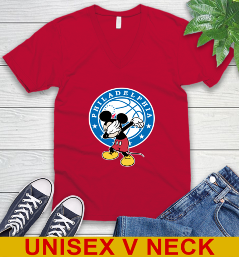 Philadelphia 76ers NBA Basketball Dabbing Mickey Disney Sports V-Neck T-Shirt 7