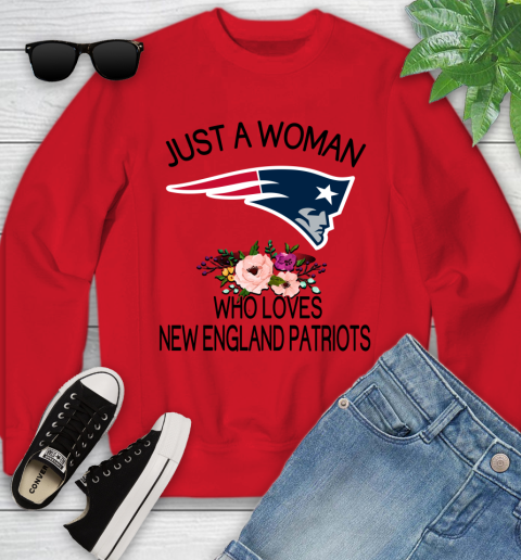 NFL Just A Woman Who Loves New England Patriots Football Sports Youth Sweatshirt 5