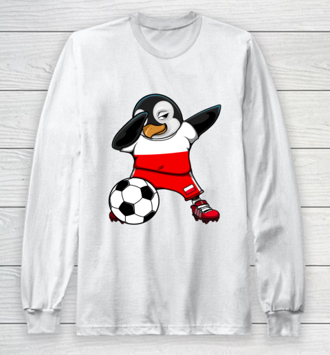 Dabbing Penguin Poland Soccer Fans Jersey Football Lovers Long Sleeve T-Shirt