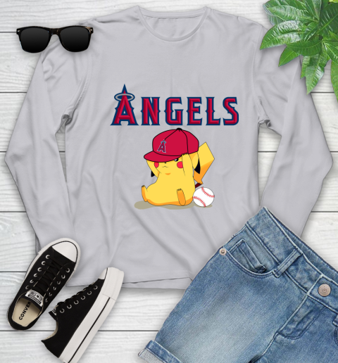 MLB Pikachu Baseball Sports Los Angeles Angels Youth Long Sleeve 5