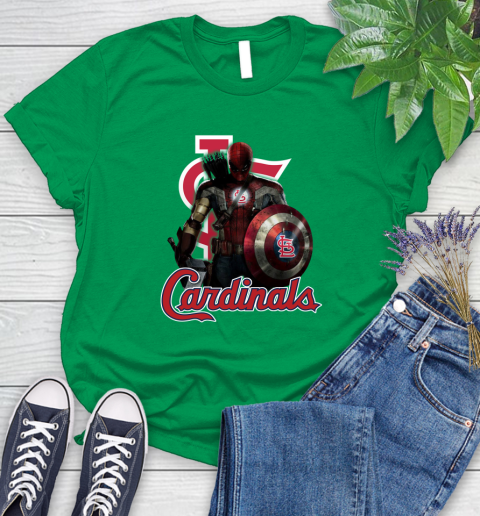 MLB Captain America Thor Spider Man Hawkeye Avengers Endgame Baseball St.Louis Cardinals Women's T-Shirt 6
