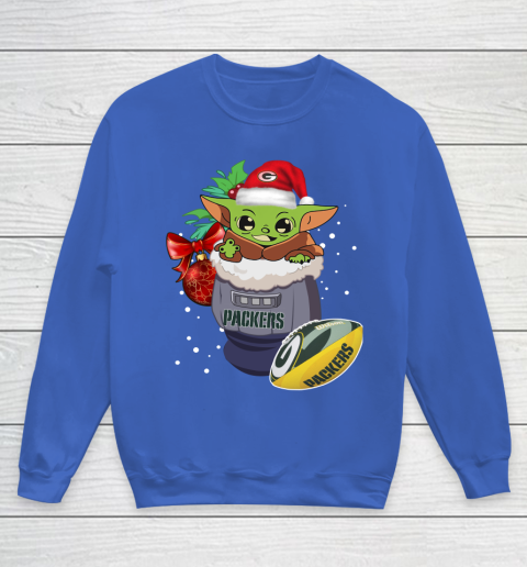 Green Bay Packers Christmas Baby Yoda Star Wars Funny Happy NFL Youth Sweatshirt 8