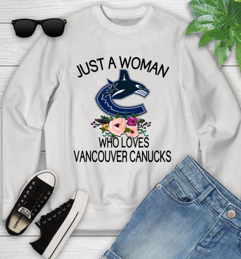 NHL Just A Woman Who Loves Vancouver Canucks Hockey Sports Youth Sweatshirt