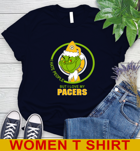 Indiana Pacers NBA Christmas Grinch I Hate People But I Love My Favorite Basketball Team Women's T-Shirt 3