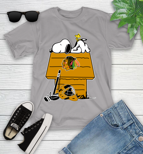 Chicago Blackhawks NHL Hockey Snoopy Woodstock The Peanuts Movie Youth T-Shirt 4