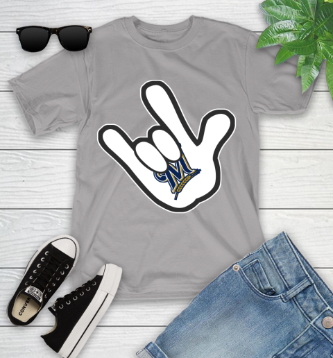 Milwaukee Brewers MLB Baseball Mickey Rock Hand Disney Youth T-Shirt 4